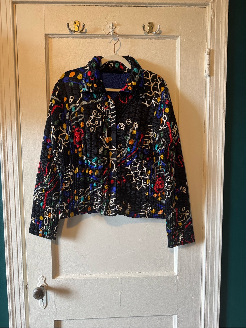 Vintage double-sided Womens Black Multicolor Quilted Patterned Jacket
